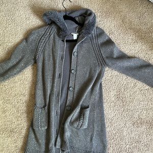 Grey jacket button up with a hood